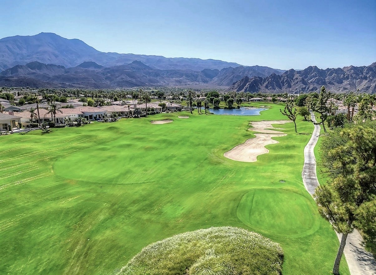 PGA West golf course fairway at golden hour