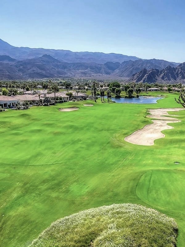 PGA West golf course fairway at golden hour
