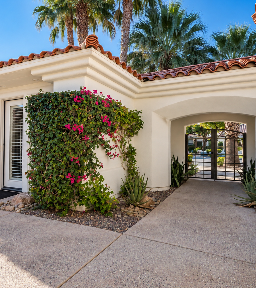 Solmirage Casita — courtyard doors and outdoor table